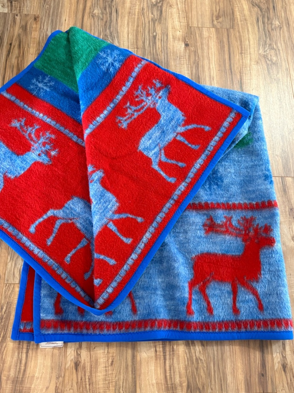Vintage Biederlack Throw Blanket Christmas Reindeer Holiday Acrylic 63”x76” USA‎